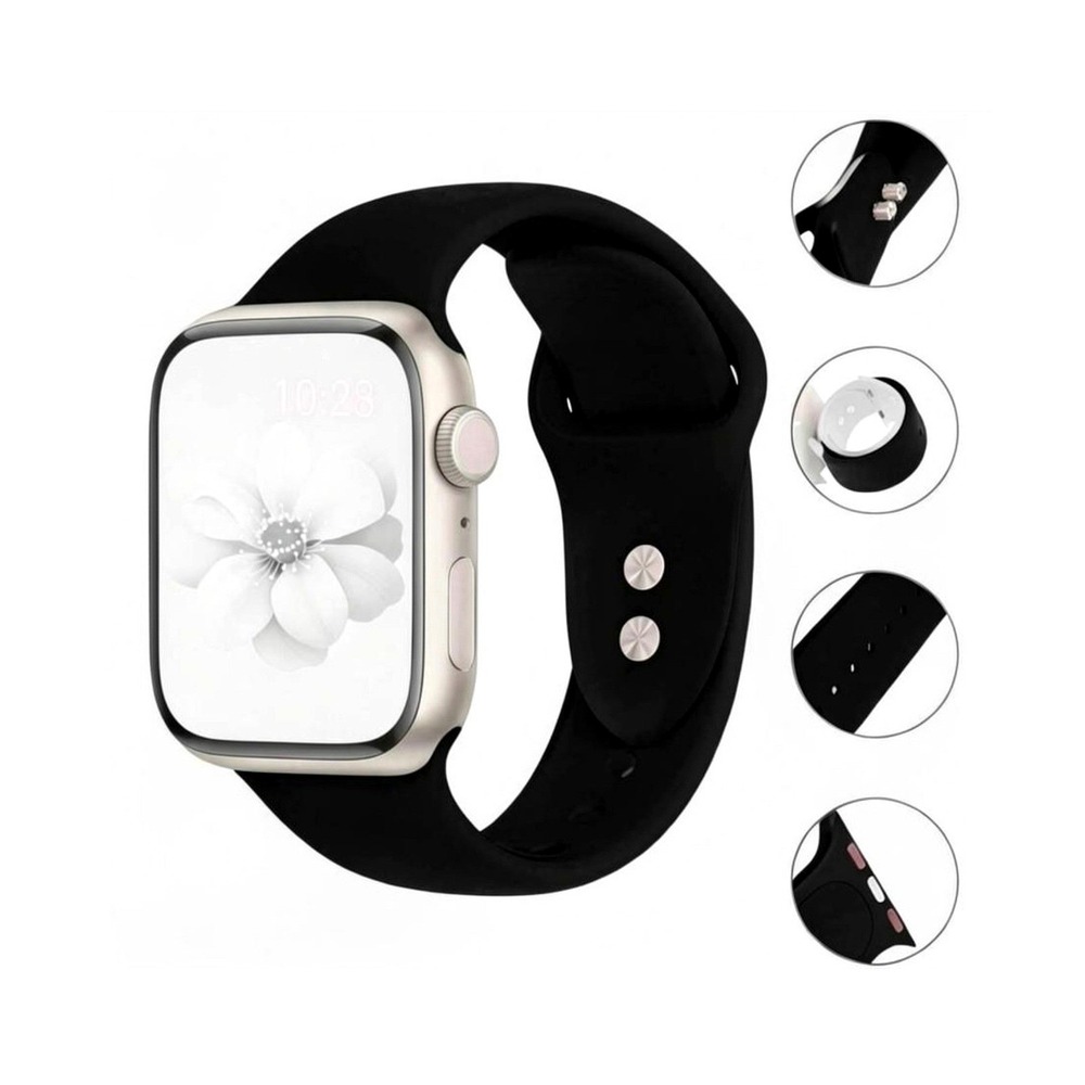 Apple iWatch Compatible Ultra SE Sporty Black Silicone Watch Band 38/40/41/42mm